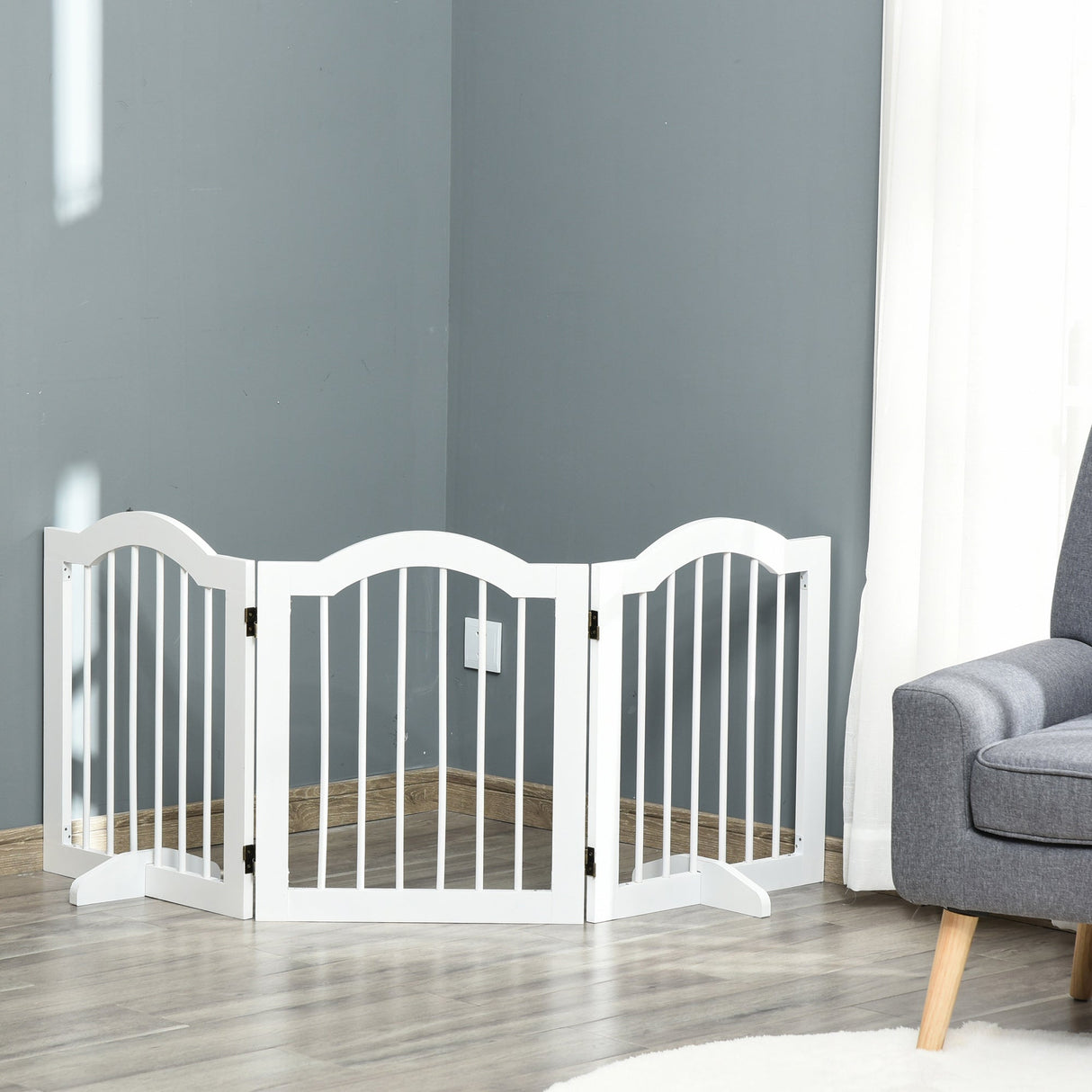 Freestanding 3 Panel Wooden Pet Gate with Support Feet Foldable Pet Fence Safety Barrier for the House, PawHut, Black