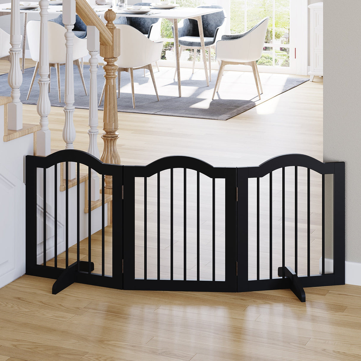 Freestanding 3 Panel Wooden Pet Gate with Support Feet Foldable Pet Fence Safety Barrier for the House, PawHut, Black