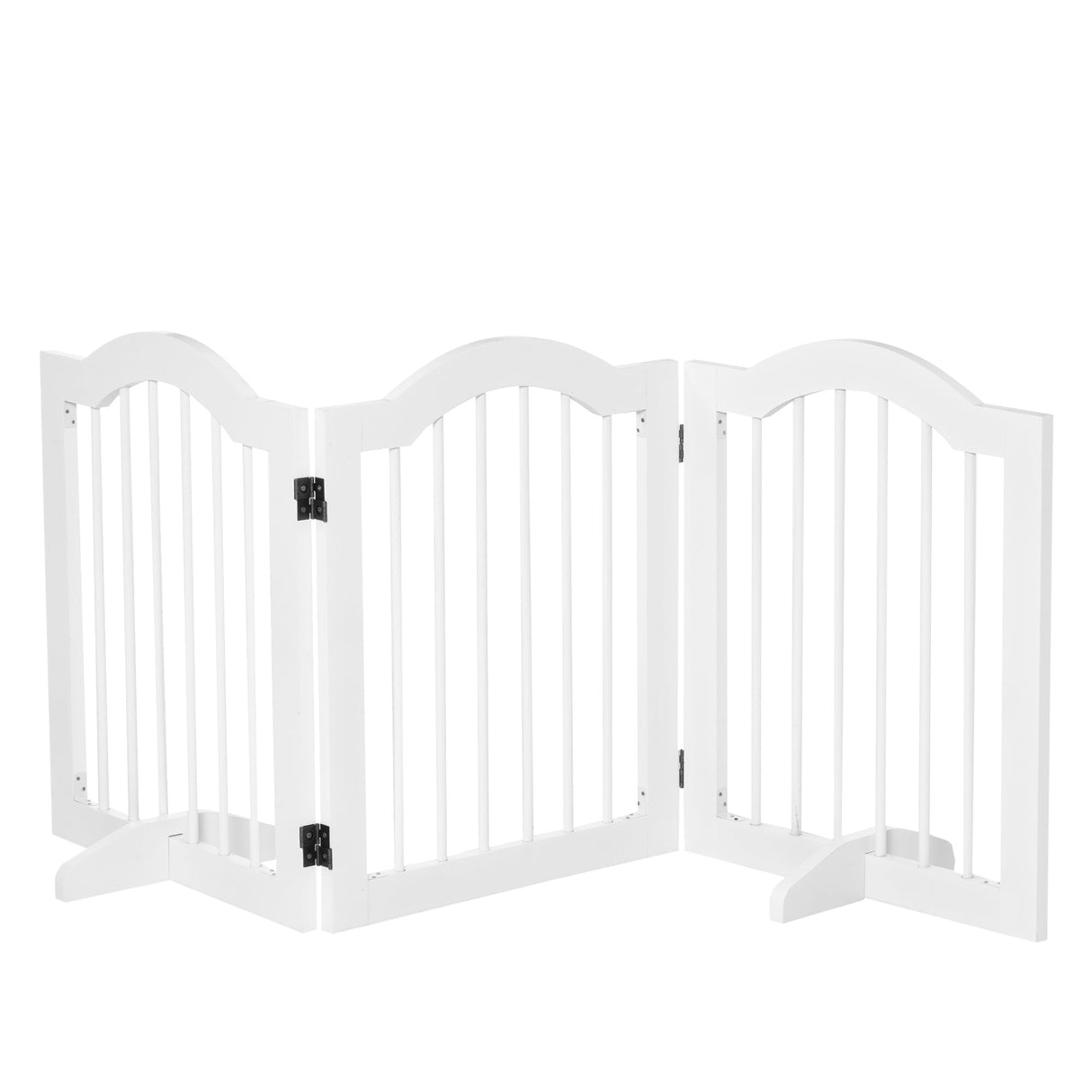 Freestanding 3 Panel Wooden Pet Gate with Support Feet Foldable Pet Fence Safety Barrier for the House, PawHut, Black