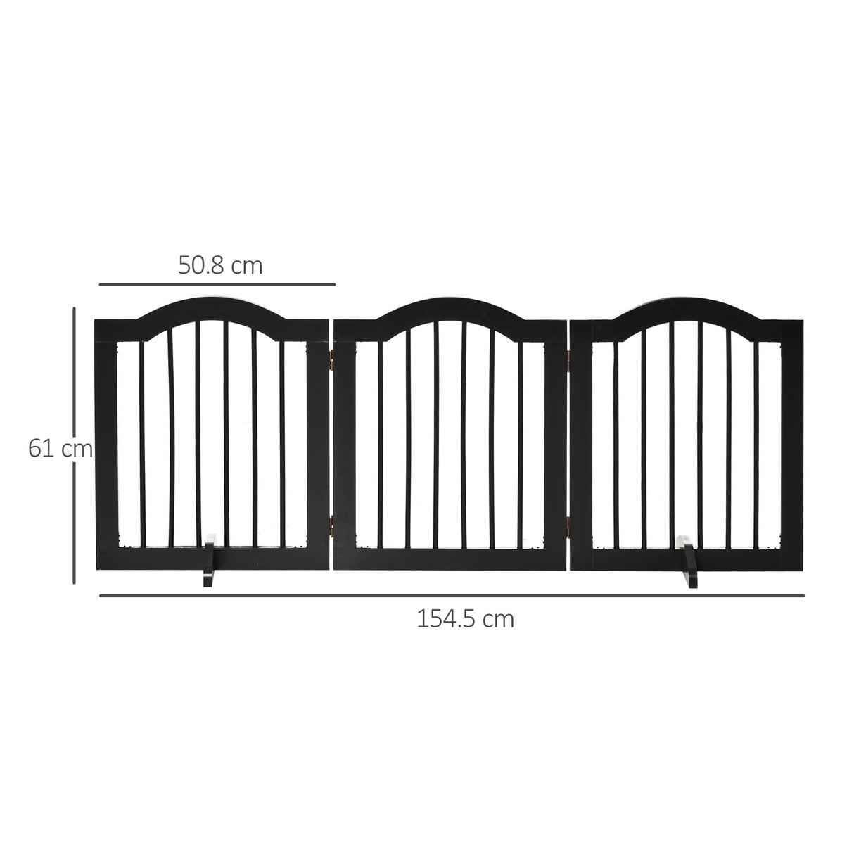 Freestanding 3 Panel Wooden Pet Gate with Support Feet Foldable Pet Fence Safety Barrier for the House, PawHut, Black