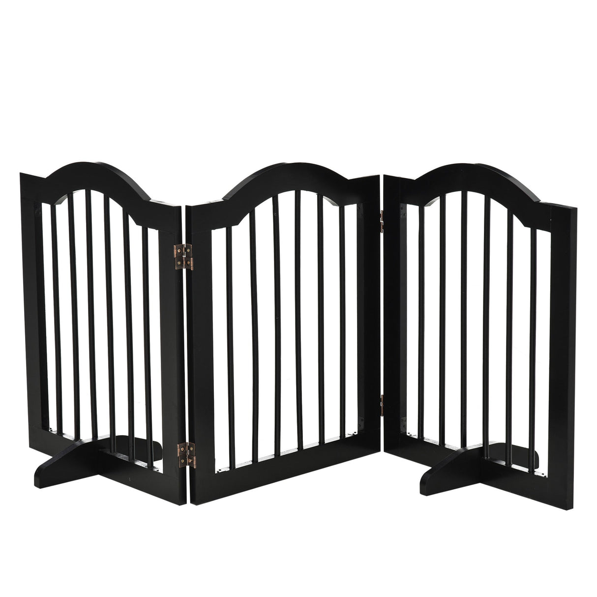 Freestanding 3 Panel Wooden Pet Gate with Support Feet Foldable Pet Fence Safety Barrier for the House, PawHut, Black