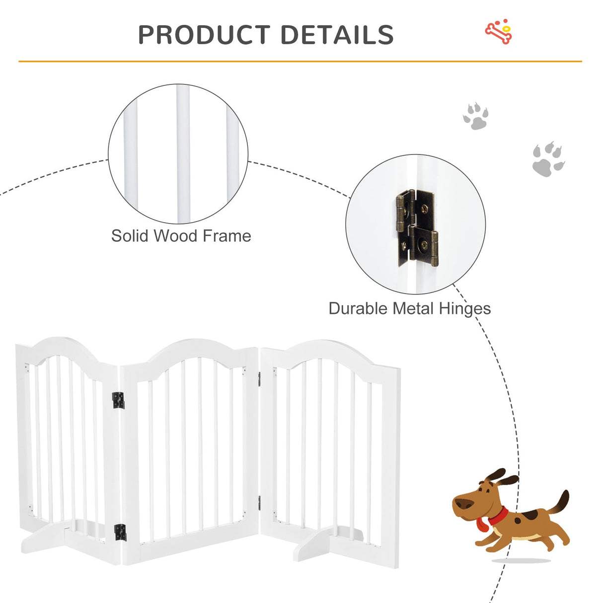 Freestanding 3 Panel Wooden Pet Gate with Support Feet Foldable Pet Fence Safety Barrier for the House, PawHut, Black
