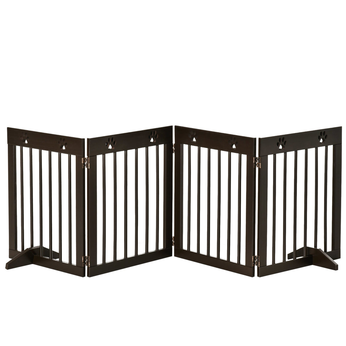 Freestanding Pet Gate 4 Panel Wooden Dog Barrier Folding Safety Fence with Support Feet up to 204cm Long 61cm Tall for Doorway Stairs, PawHut, White