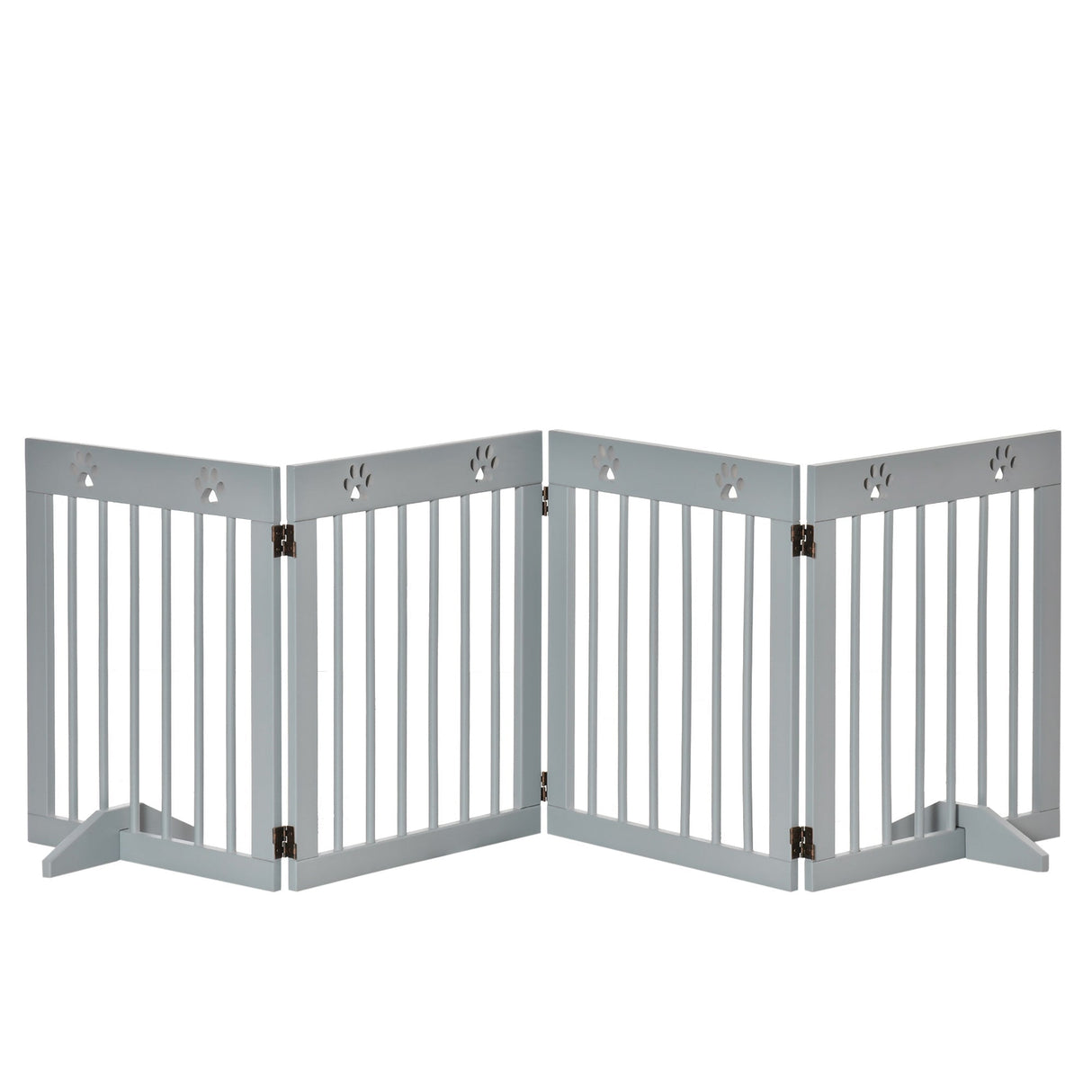Freestanding Pet Gate 4 Panel Wooden Dog Barrier Folding Safety Fence with Support Feet up to 204cm Long 61cm Tall for Doorway Stairs, PawHut, White