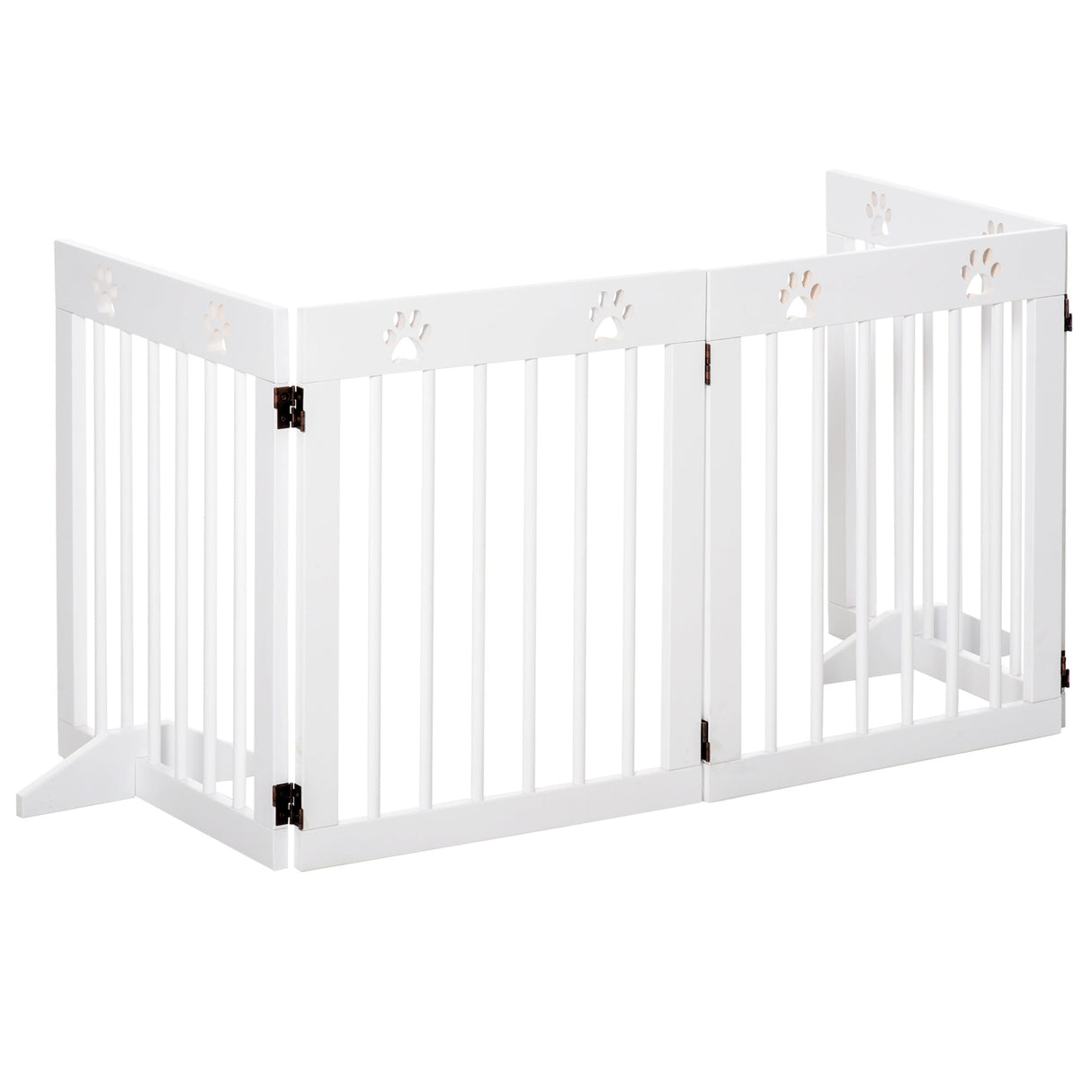 Freestanding Pet Gate 4 Panel Wooden Dog Barrier Folding Safety Fence with Support Feet up to 204cm Long 61cm Tall for Doorway Stairs, PawHut, White