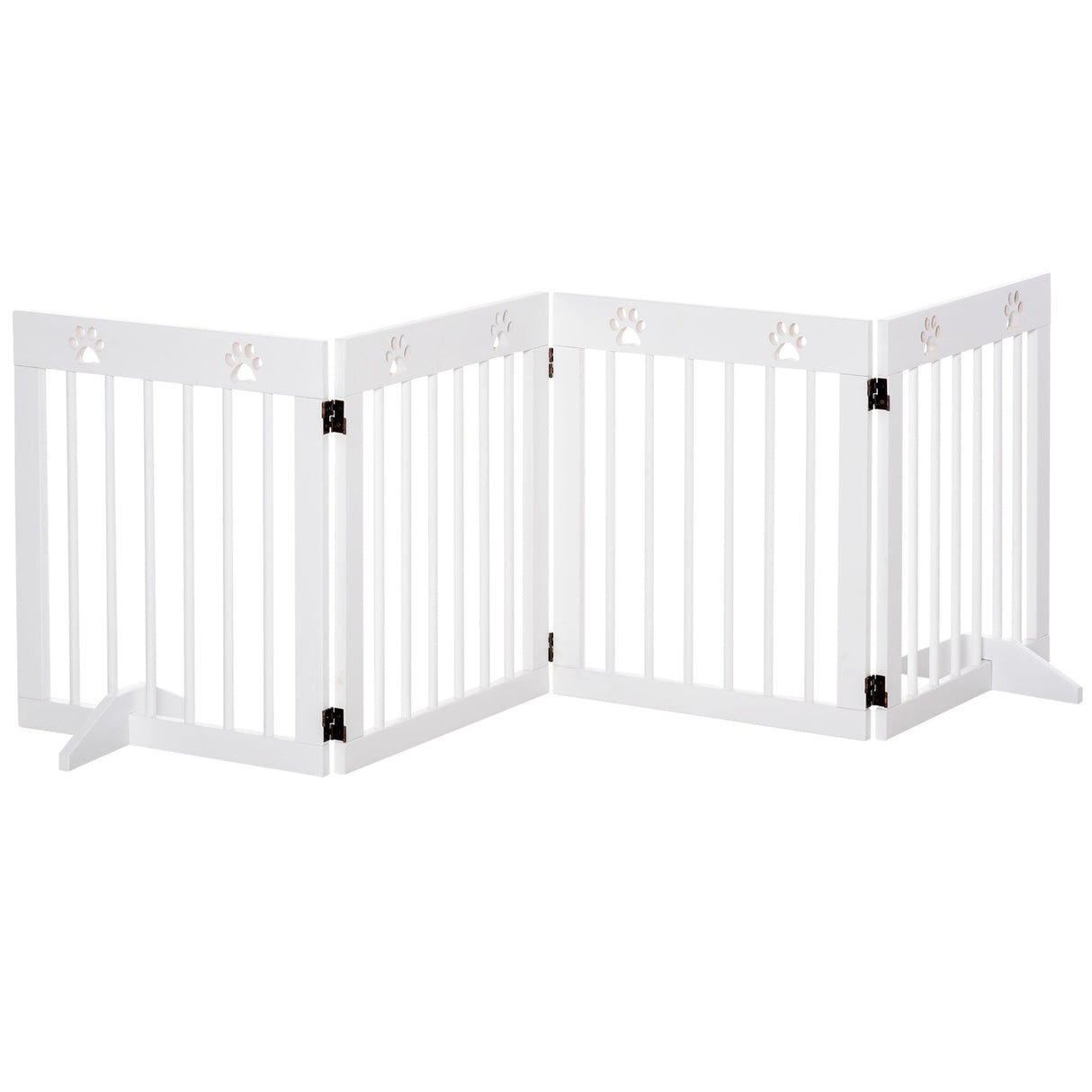 Freestanding Pet Gate 4 Panel Wooden Dog Barrier Folding Safety Fence with Support Feet up to 204cm Long 61cm Tall for Doorway Stairs, PawHut, White