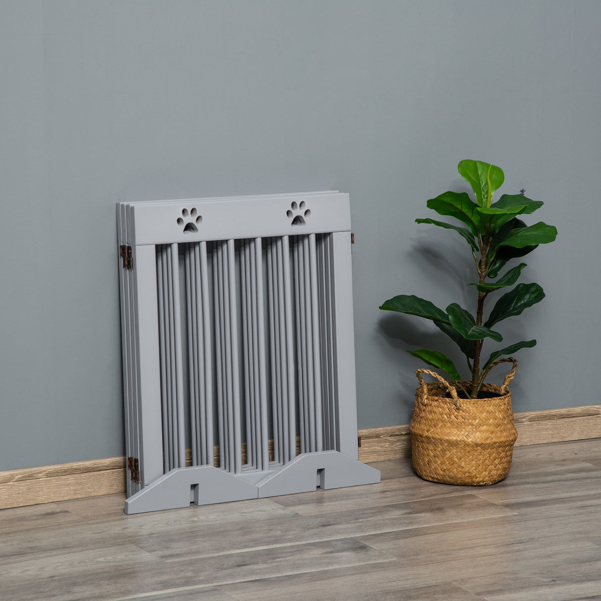 Freestanding Pet Gate 4 Panel Wooden Dog Barrier Folding Safety Fence with Support Feet up to 204cm Long 61cm Tall for Doorway Stairs, PawHut, White