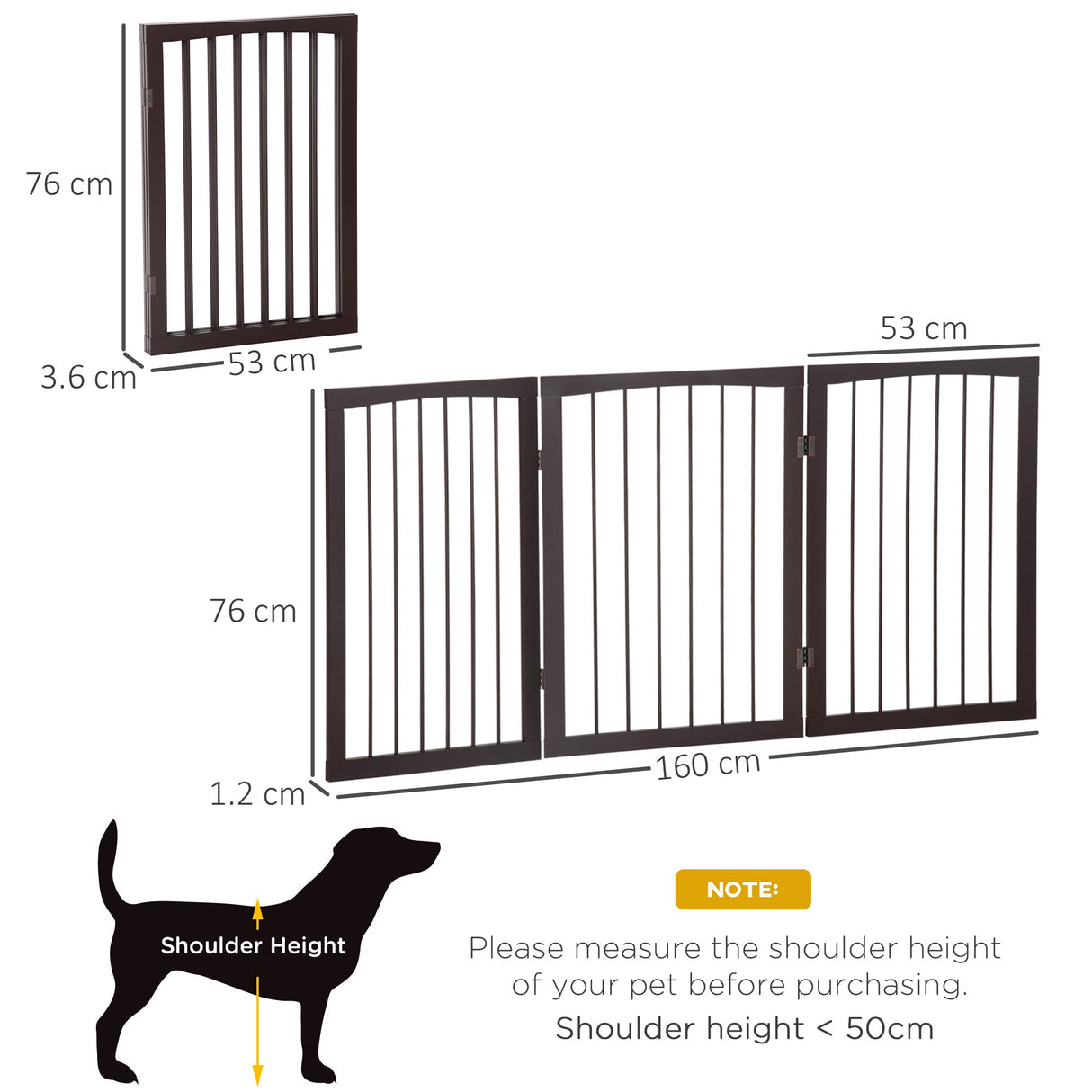 Freestanding Small Wooden Pet Safety Gate Room Separator - Dark Brown, PawHut,