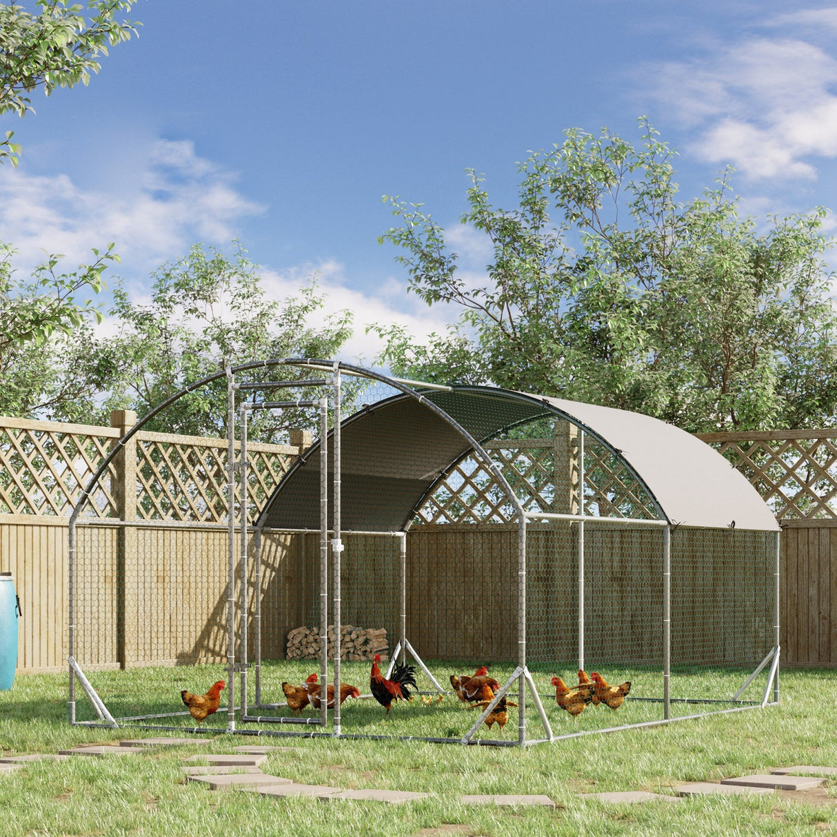 Galvanised Outdoor Chicken Pet Playpen with Water-Resistant Cover, PawHut,