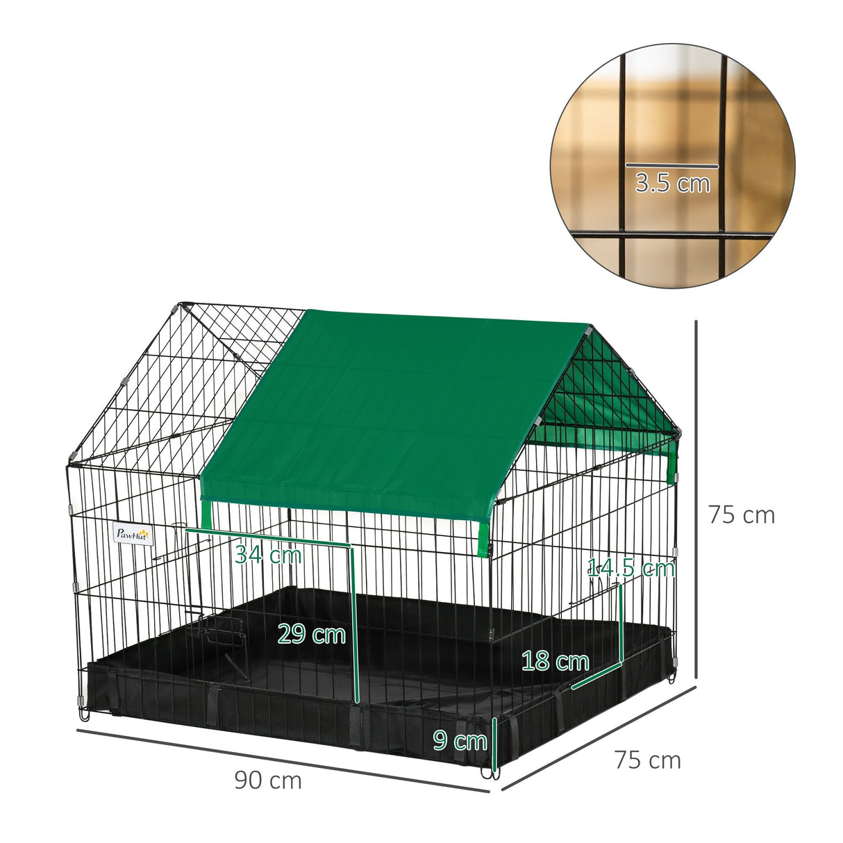 Guinea Pig Cage Small Animal Habitat Rabbit House, Safety Locking System, with No Leaking Bottom, Top Roof, Doors, 90 x 75 x 75 cm, PawHut,