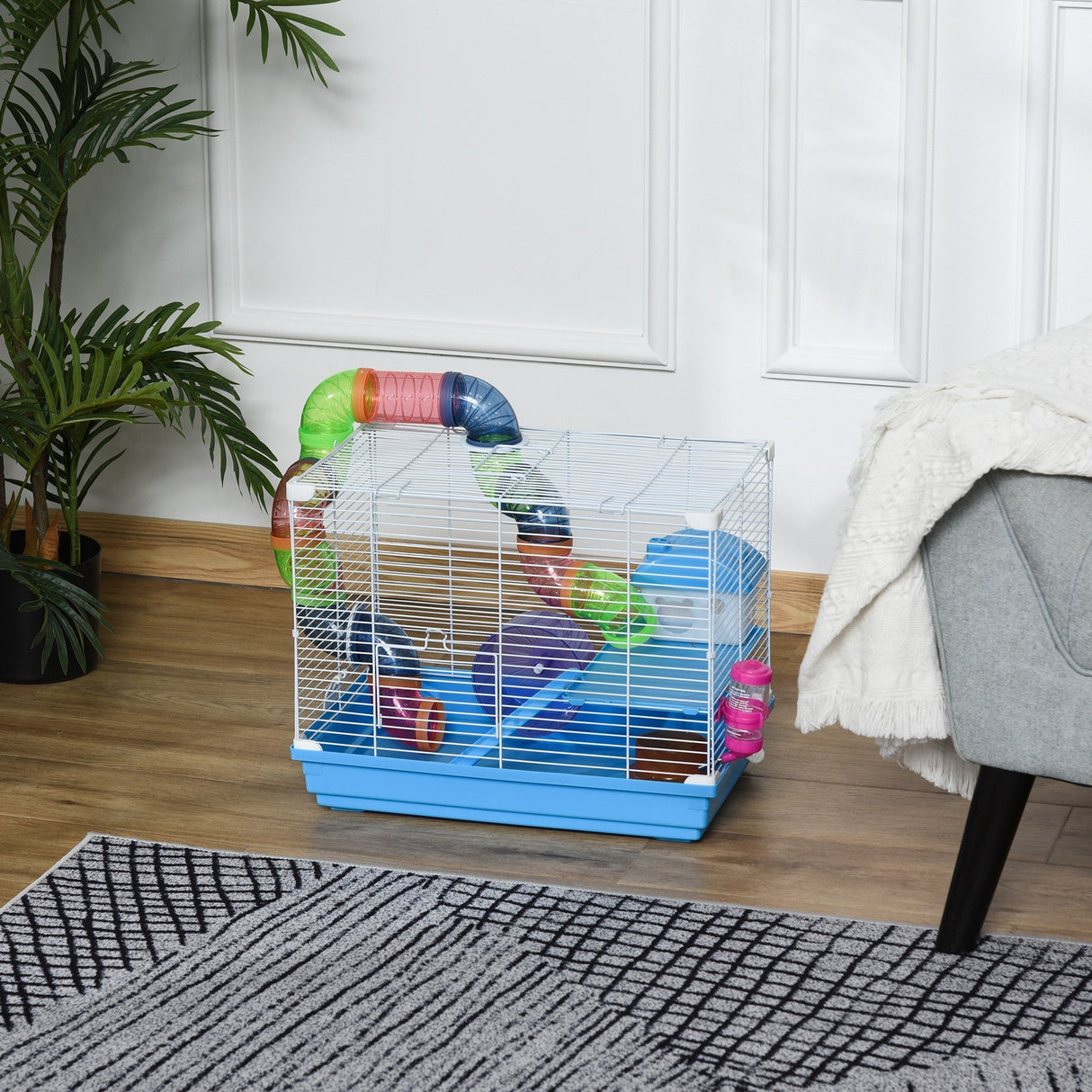 Hamster Cage with Exercise Wheel and Tunnel Tube, PawHut,