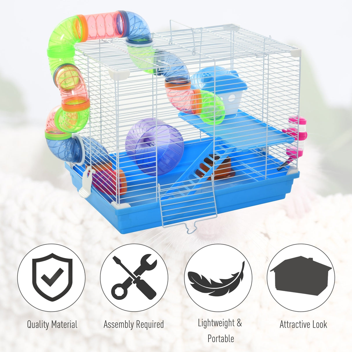 Hamster Cage with Exercise Wheel and Tunnel Tube, PawHut,
