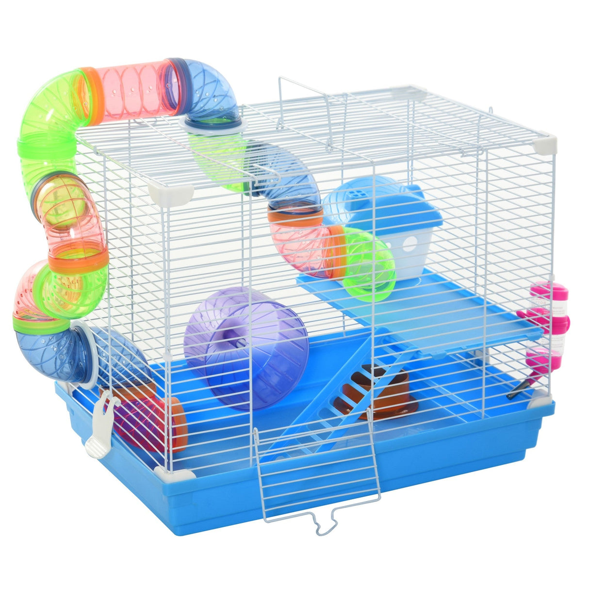Hamster Cage with Exercise Wheel and Tunnel Tube, PawHut,