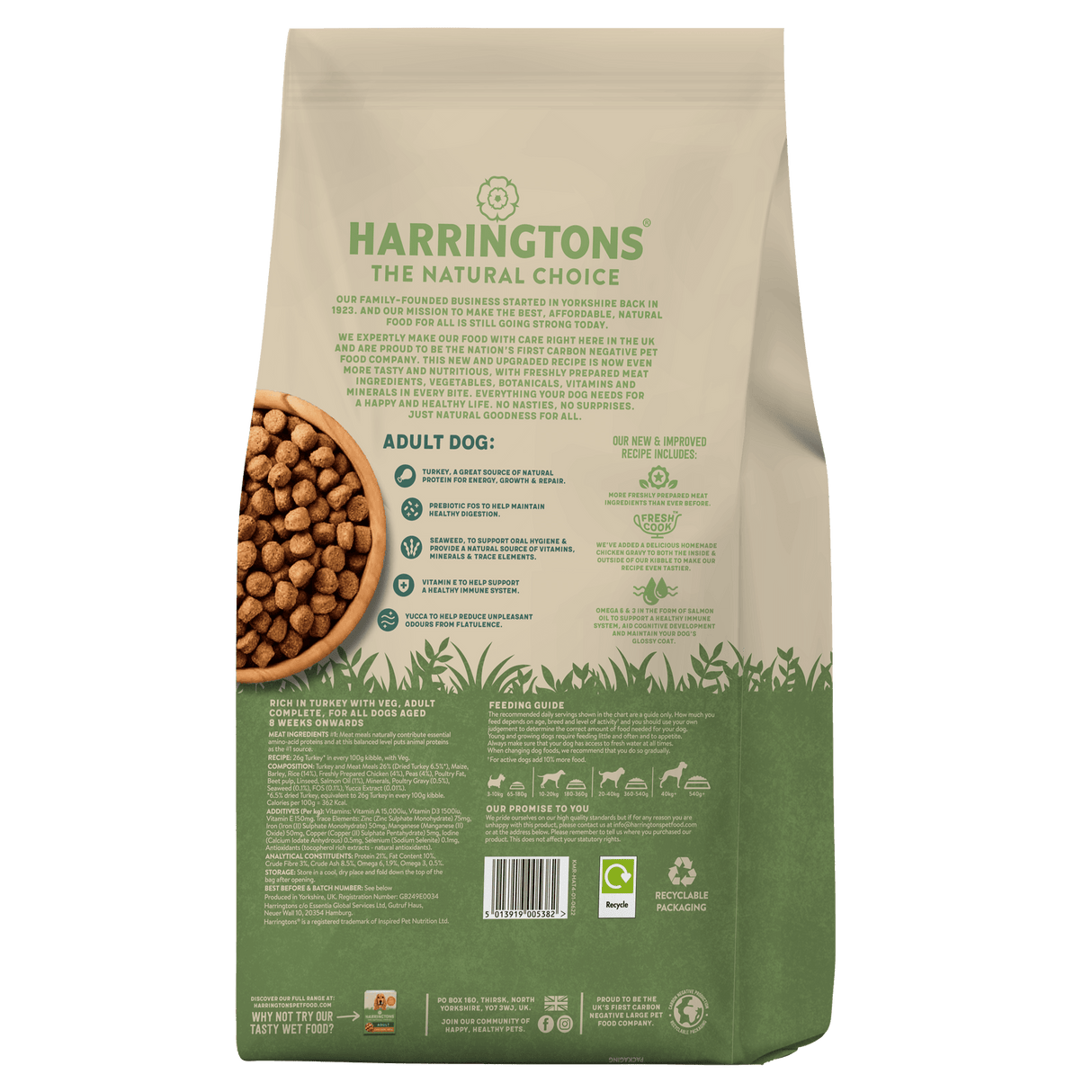 Harringtons Dry Adult Dog Food Rich in Turkey & Veg, Harringtons, 15 kg