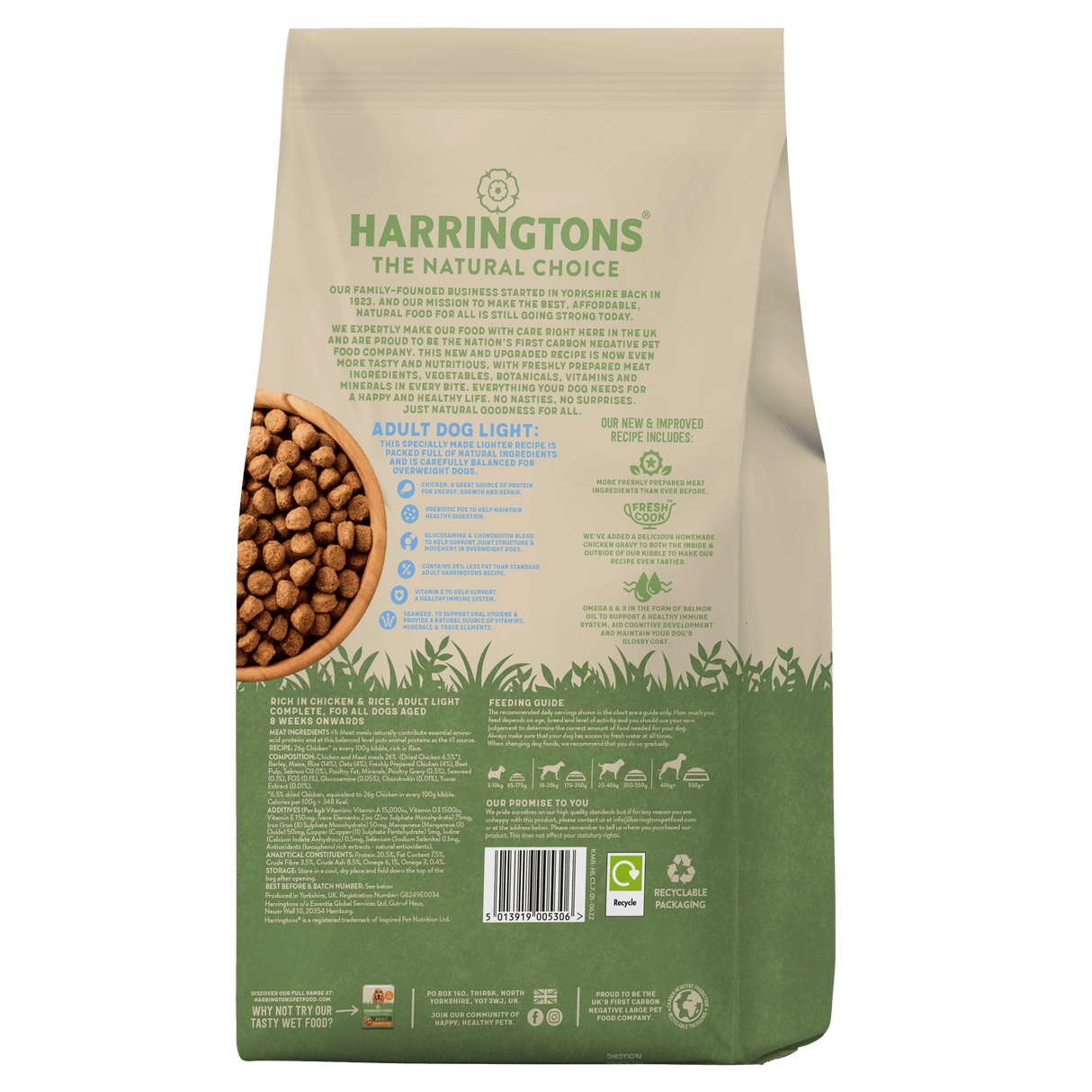 Harringtons Light Dry Adult Dog Food Rich in Chicken & Rice 4x1.7kg, Harringtons,