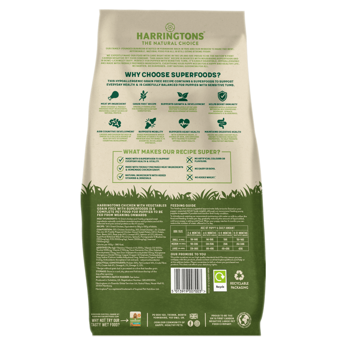 Harringtons Puppy Grain Free Dry Superfood Chicken with Veg, Harringtons, 4x1.7kg