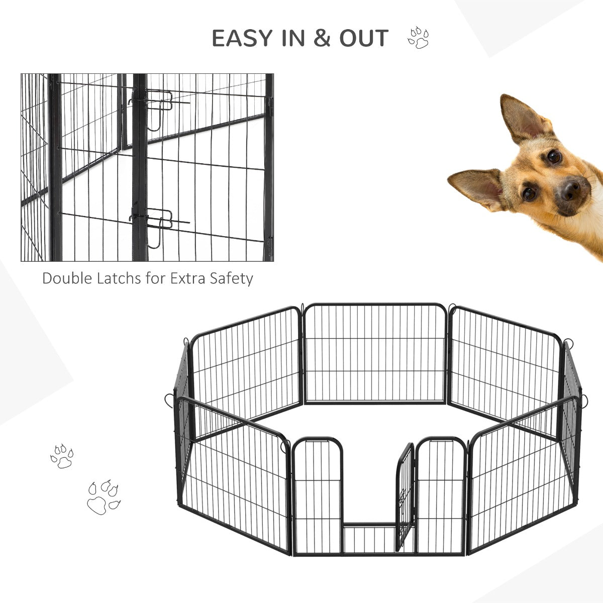 Heavy Duty Dog pen 8 Panel Pet Puppy PlayPen Rabbit Hutch Run indoor outdoor Black, 80 x 60 cm, PawHut,