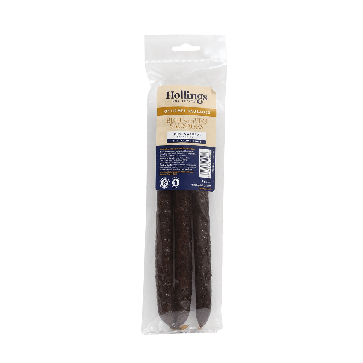 Hollings Gourmet Beef with Veg Sausages - 36 Sausages (12x3pk) Dog Treat, Hollings,