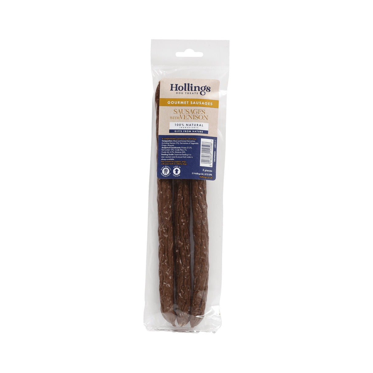 Hollings Gourmet Venison Sausage Dog Treat - 36 Sausages (12x3Pk), Hollings,