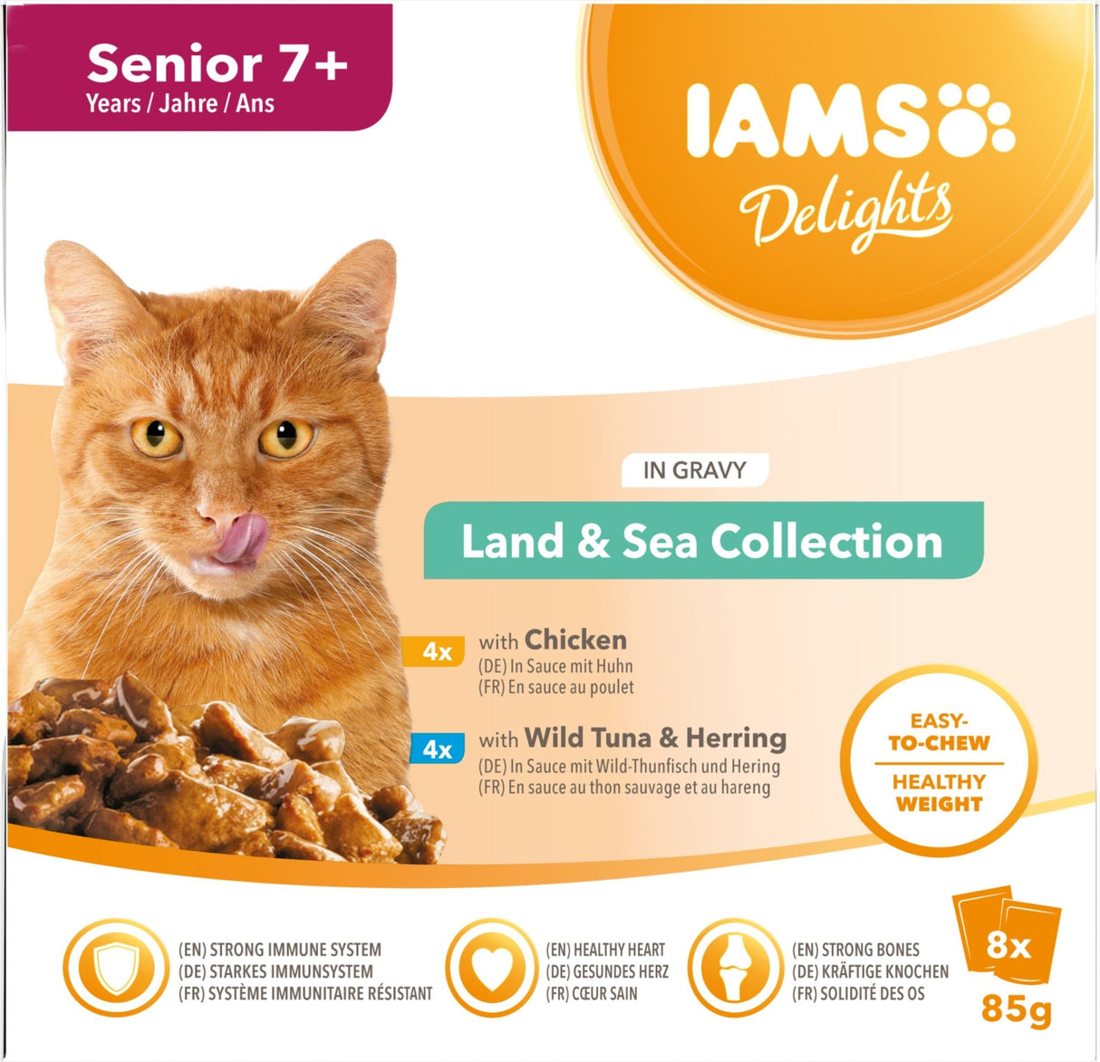 IAMS Senior Delight Land & Sea Collection in Gravy 8x85g, IAMS,