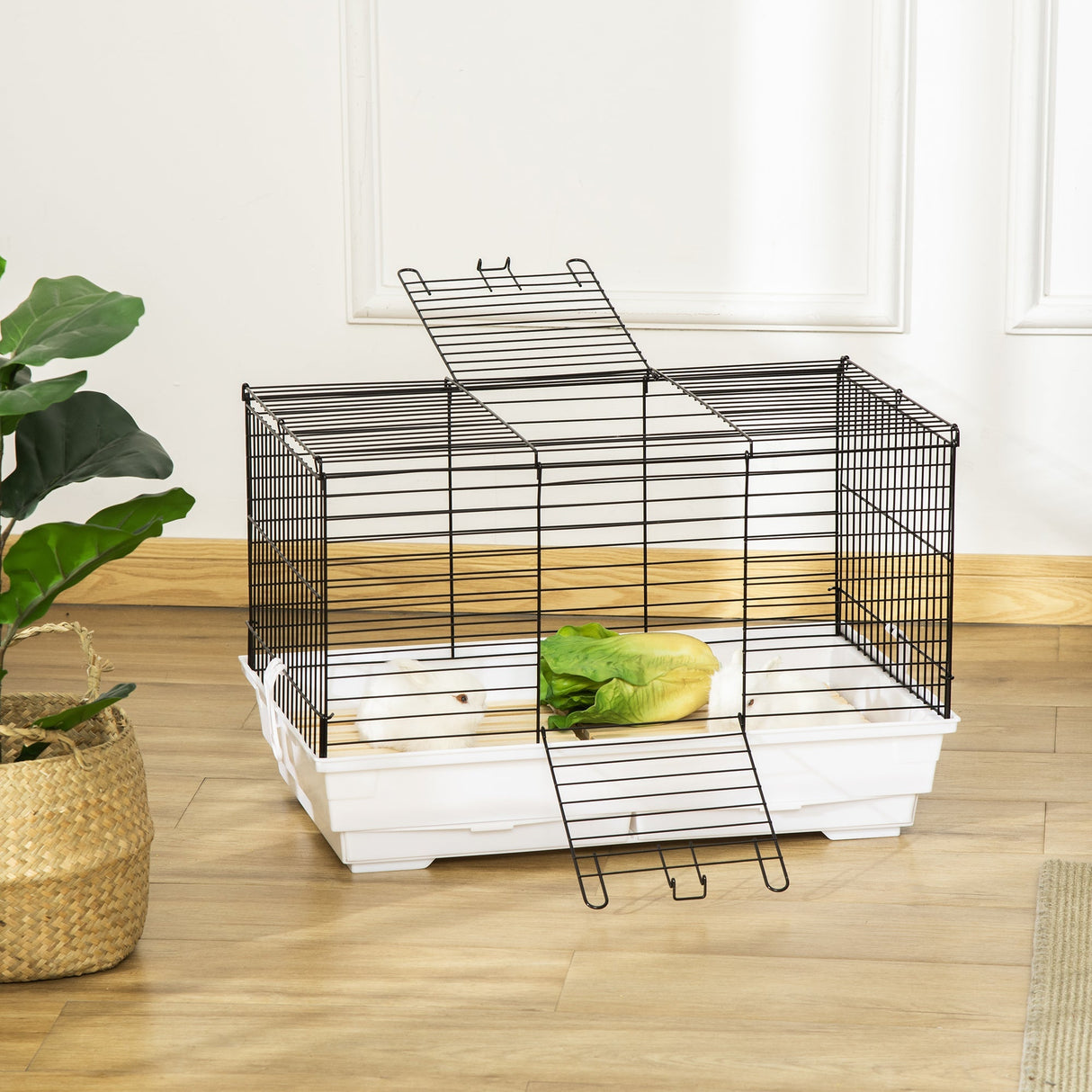 Indoor Rabbit & Guinea Pig Cage with Wooden Floor, PawHut,