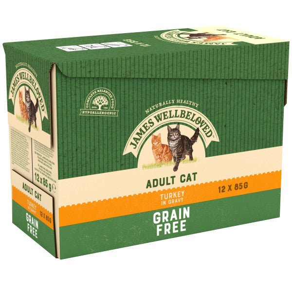 James Wellbeloved Adult Cat Grain Free Turkey in Gravy Pouches, James Wellbeloved, 4x (12x85g)