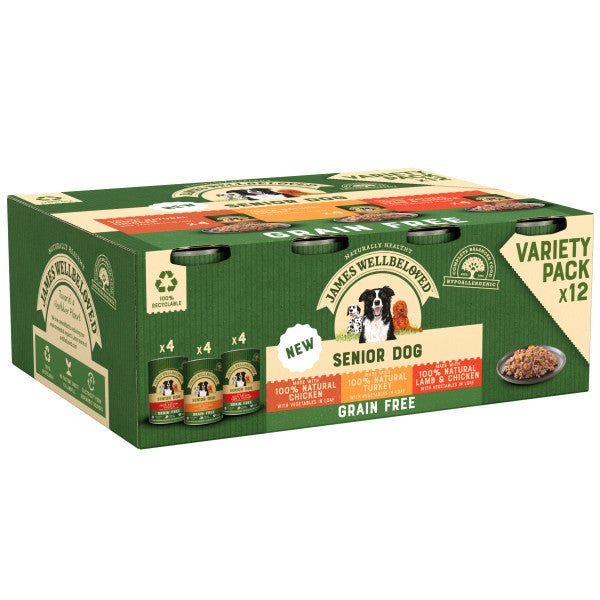 James Wellbeloved Senior Dog Grain Free Variety Loaf Tins 12x400g, James Wellbeloved,