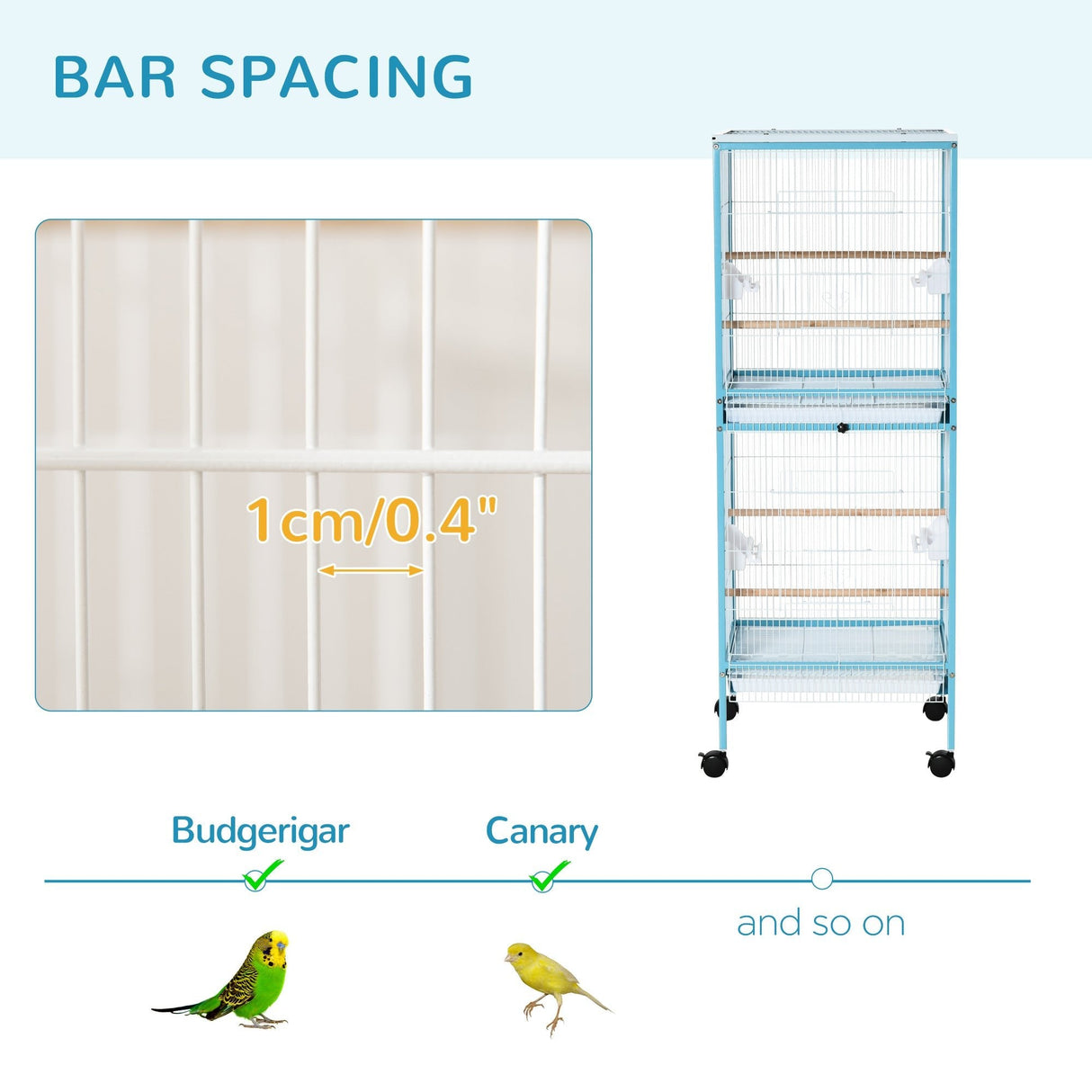 Large 2-in-1 Bird Cage with Stand & Wheels for Finch Canaries Cockatiels, PawHut,