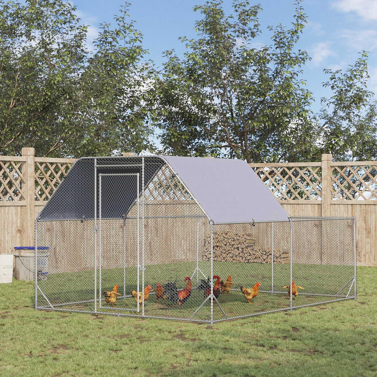 Large Chicken Run for 10-12 Birds - Walk In with Half Roof, PawHut,