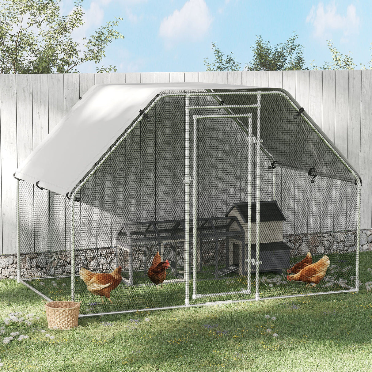 Large Outdoor Metal Chicken Run Cage with Cover, PawHut,