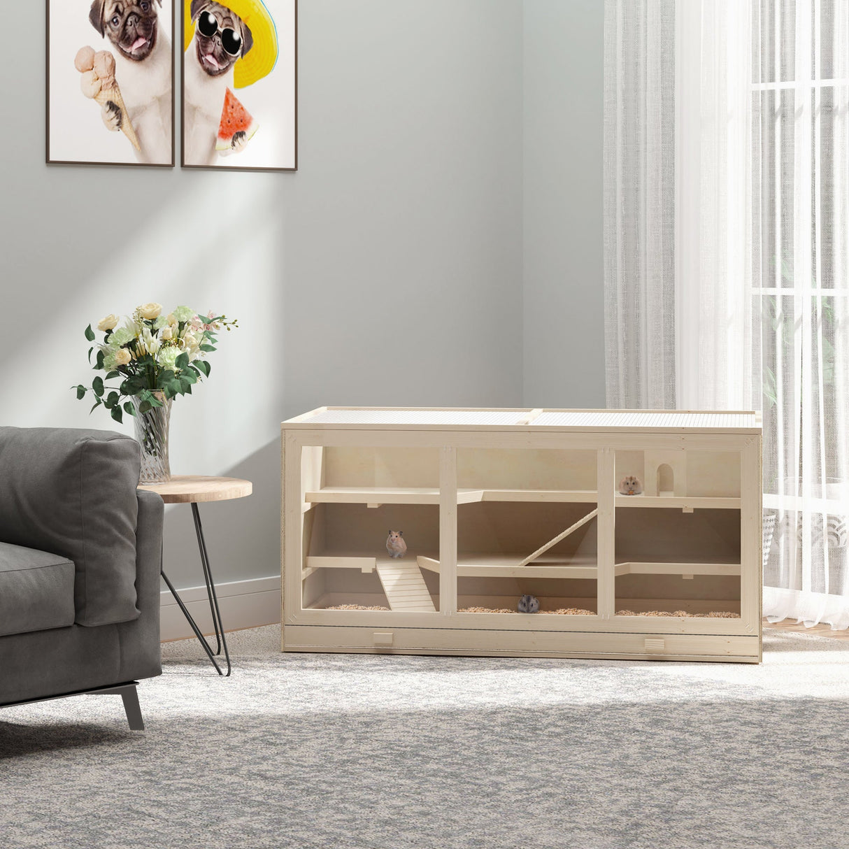 Large Wooden Hamster Cage for Small Animals, 115 x 57 cm, PawHut,