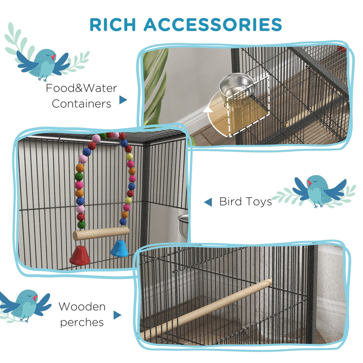 Mobile Bird Cage with Stand for Small Birds | Perches & Swing, PawHut,