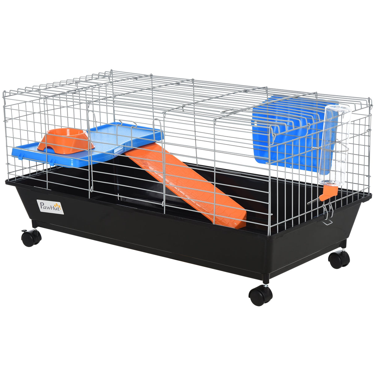 Mobile Small Animal Cage - Ideal for Small Rabbits, Guinea Pigs, PawHut, Black