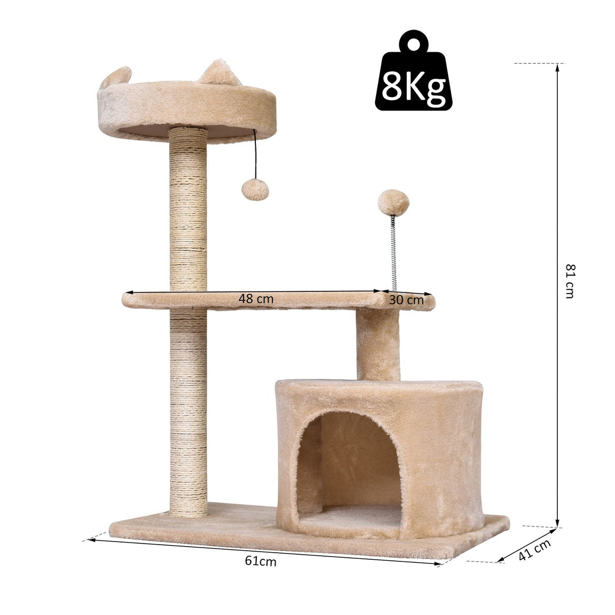 Mult Level Cat Tree for Indoor Cats with Scratching Post Bed Condo Perch, Kitten Climbing Tower, PawHut, Beige
