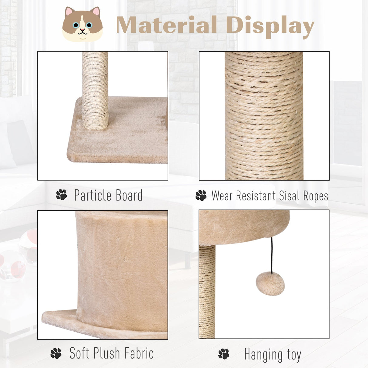 Mult Level Cat Tree for Indoor Cats with Scratching Post Bed Condo Perch, Kitten Climbing Tower, PawHut, Beige