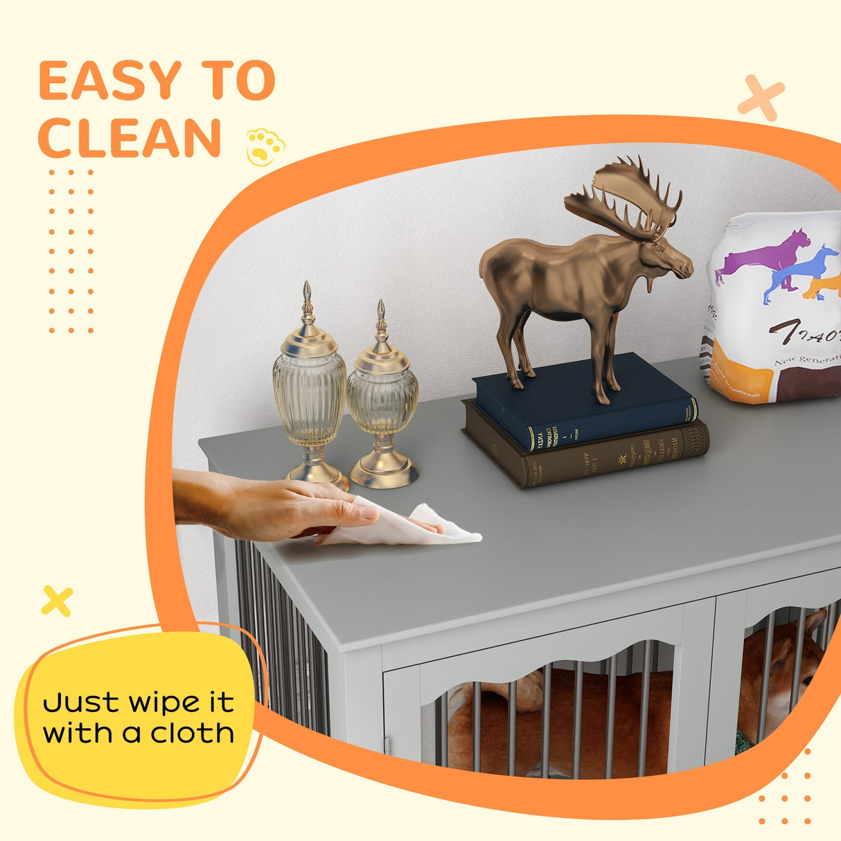 Multi-Access Dog Crate Table for Large Dogs - Grey, PawHut,