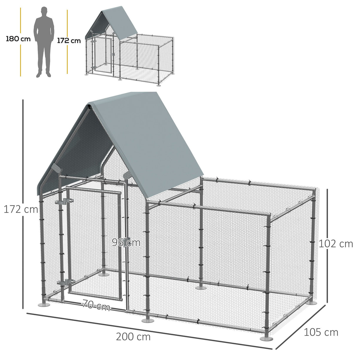 Outdoor Chicken Run for 4-6 Birds, Galvanised Metal Enclosure, PawHut,