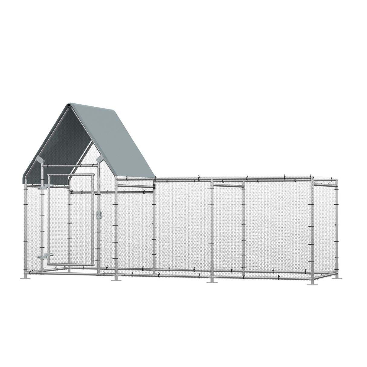 Outdoor Chicken Run for 6-8 Birds, Galvanised Metal Enclosure, PawHut,