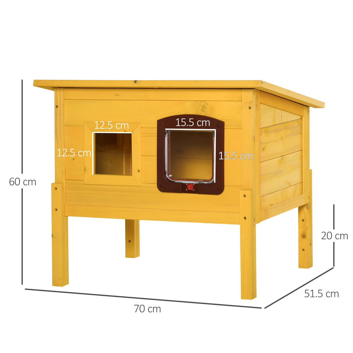 Outdoor Garden Wooden Cat House with Water-Resistant Door & Window, PawHut,