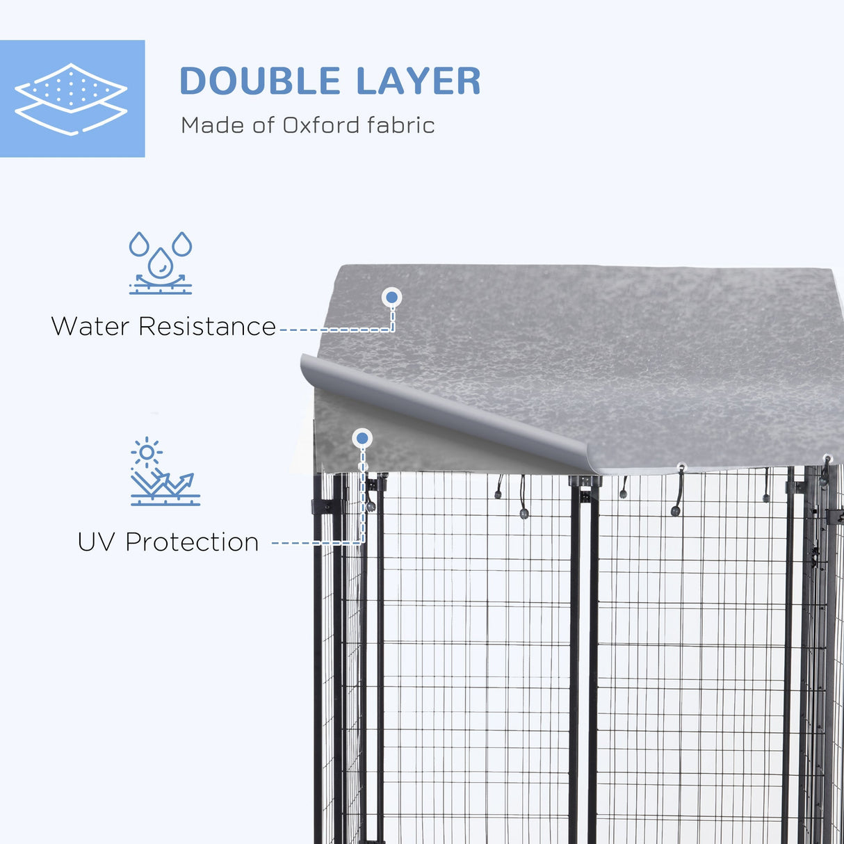 Outdoor Metal Dog Kennel Run, with UV-Resistant Canopy | Two Sizes, PawHut, 138H x 120L x 120W cm