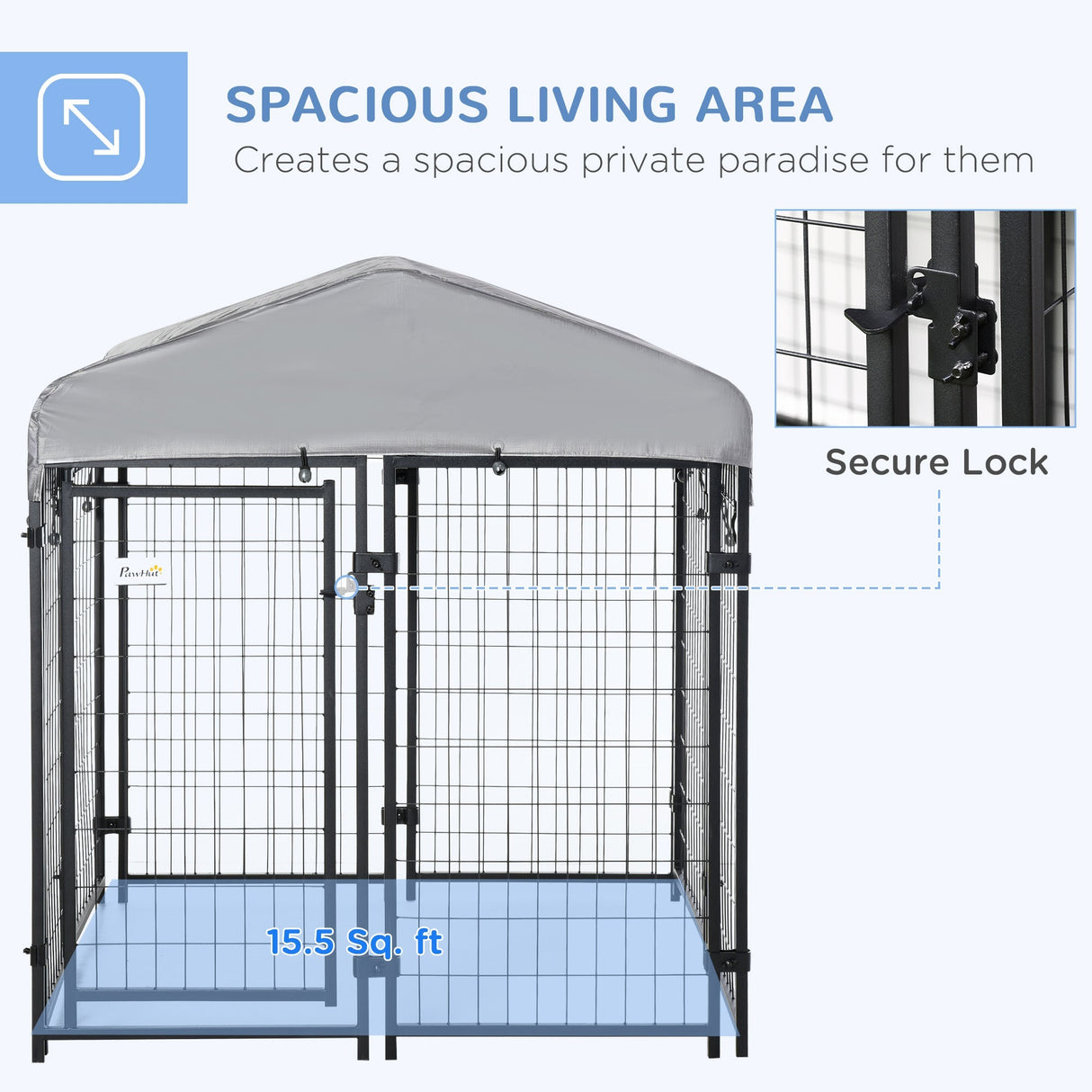 Outdoor Metal Dog Kennel Run, with UV-Resistant Canopy | Two Sizes, PawHut, 138H x 120L x 120W cm