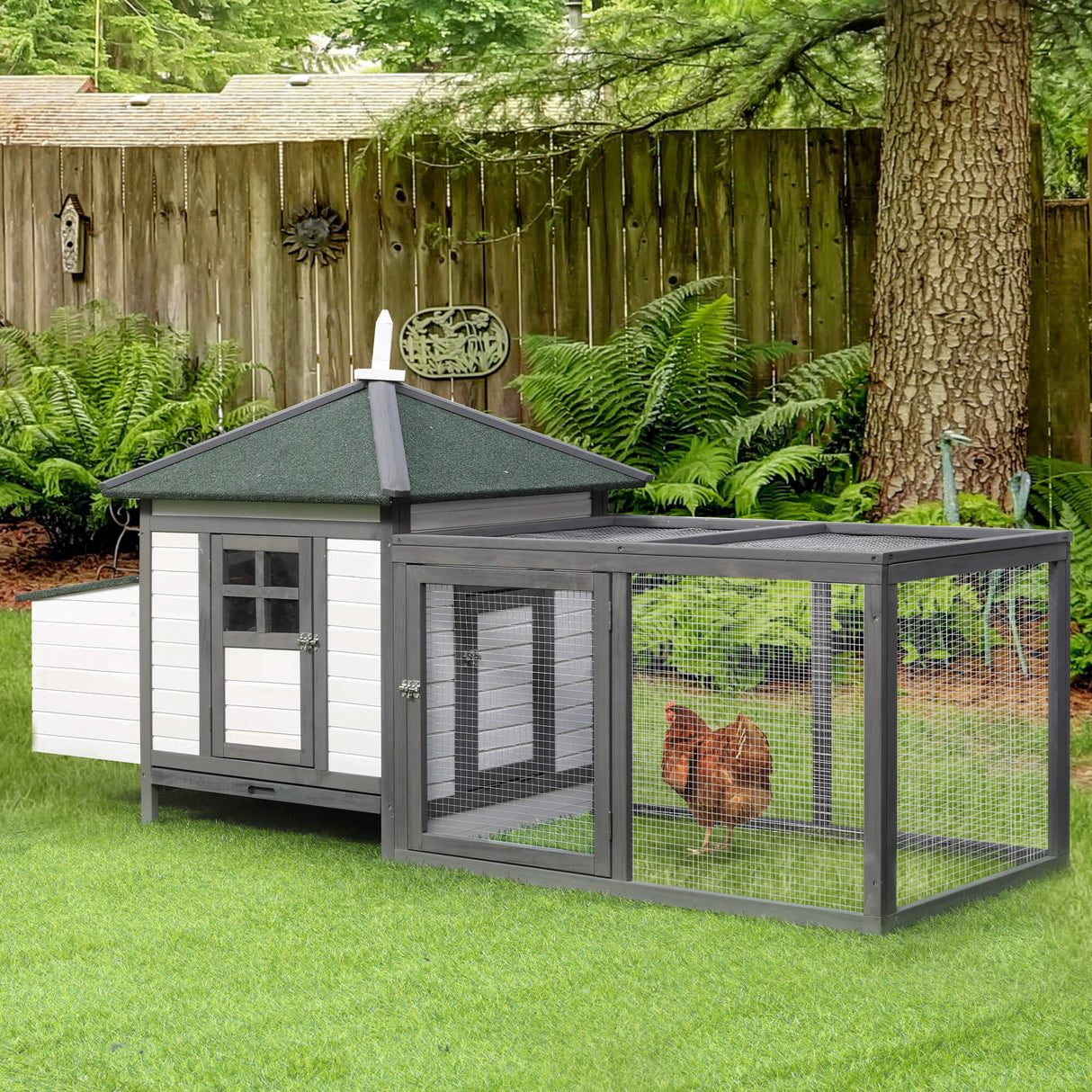 Outdoor Pine Chicken Coop with Nesting Box, PawHut, Dark Grey