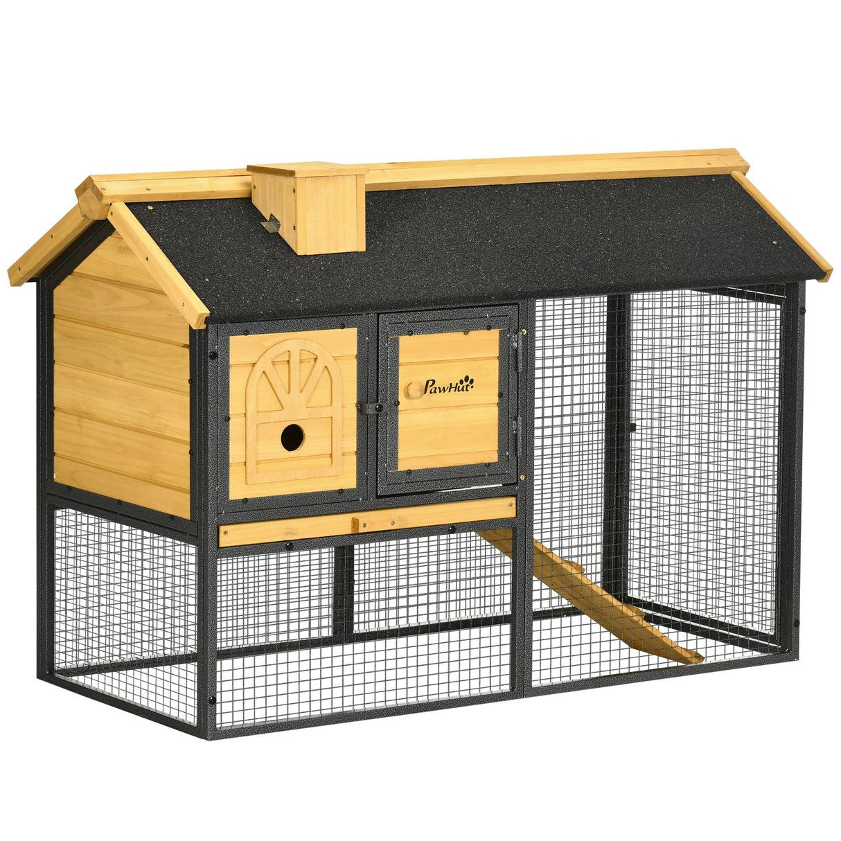 Outdoor Rabbit Hutch, with Run, Removable Tray, Asphalt Roof, 120 x 55.5 x 80cm, PawHut,