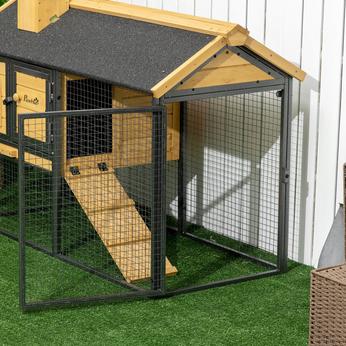 Outdoor Rabbit Hutch, with Run, Removable Tray, Asphalt Roof, 120 x 55.5 x 80cm, PawHut,