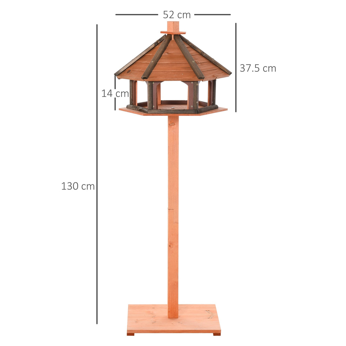 Outdoor Wooden Wild Bird Feeder Stand with Protective Roof - 130cm, PawHut,