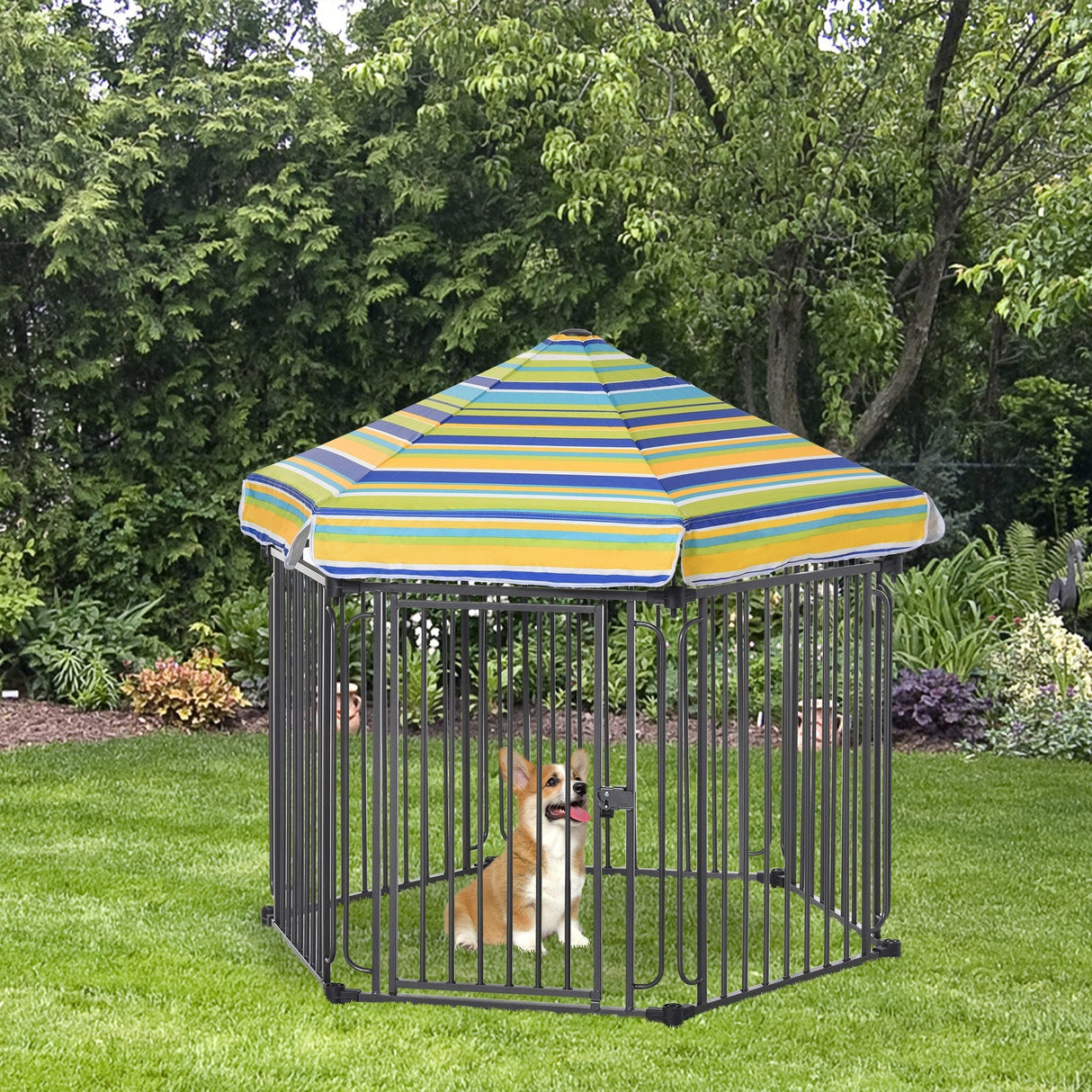 Outdoor/Indoor Durable Pet Playpen with Weather-Resistant Roof, PawHut,