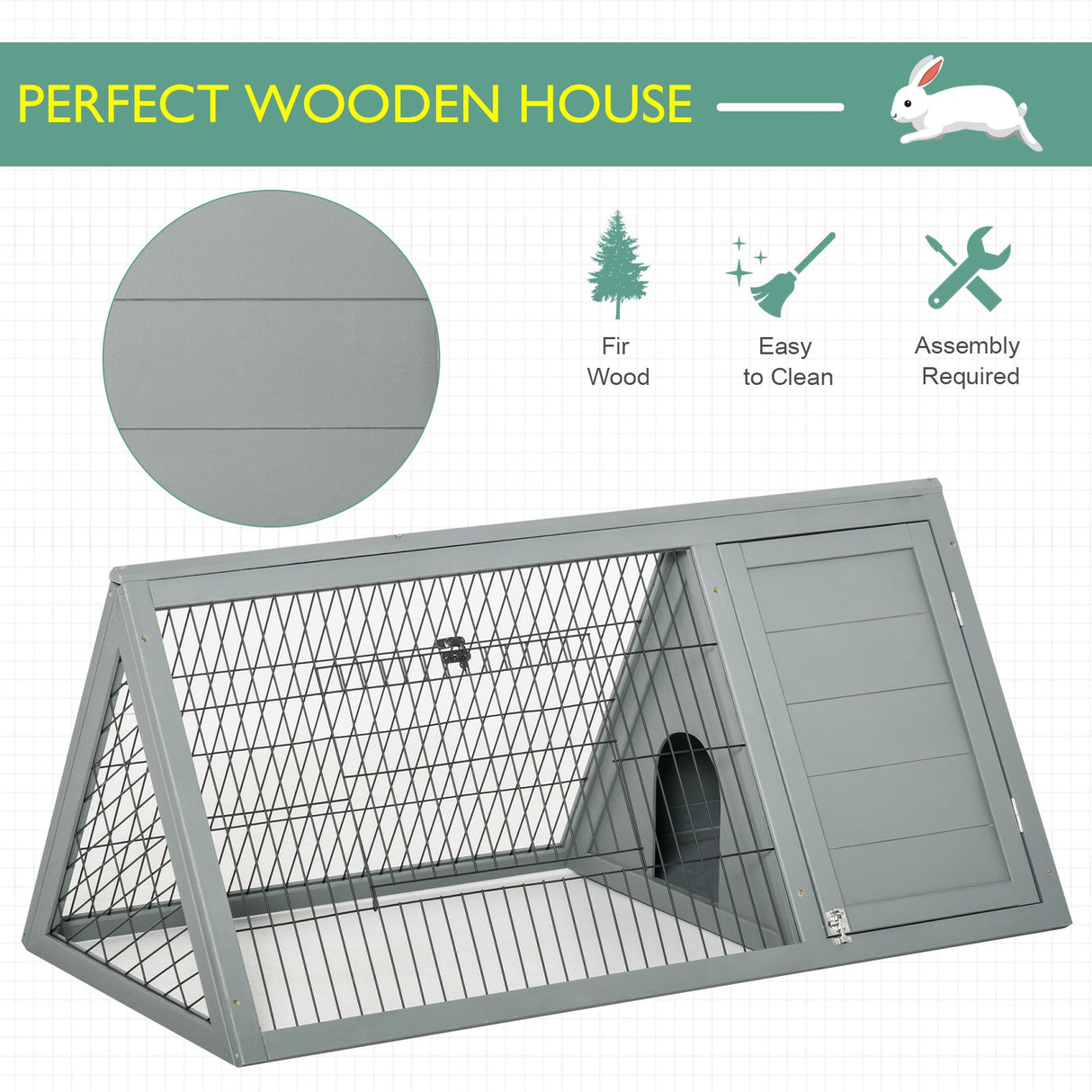 Outside Triangle Shaped Wooden Protective Pet House w/ Ventilating Wire, Grey, PawHut,