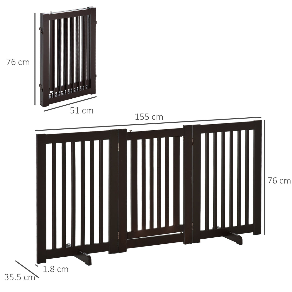 PawHutPet Gates MDF Freestanding Expandable Dog Gate Wood Doorway Pet Barrier Fence w/ Latched Door Brown, PawHut,