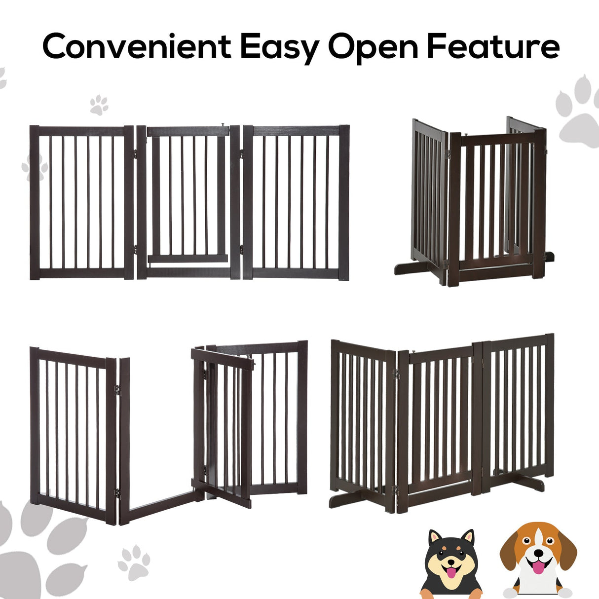 PawHutPet Gates MDF Freestanding Expandable Dog Gate Wood Doorway Pet Barrier Fence w/ Latched Door Brown, PawHut,