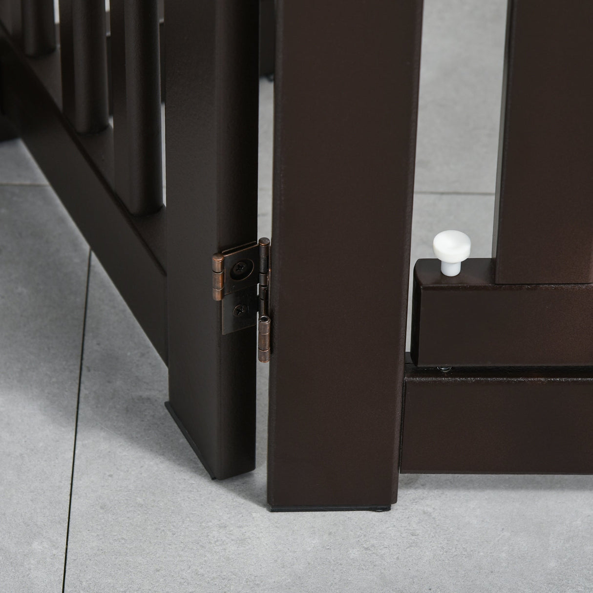 PawHutPet Gates MDF Freestanding Expandable Dog Gate Wood Doorway Pet Barrier Fence w/ Latched Door Brown, PawHut,